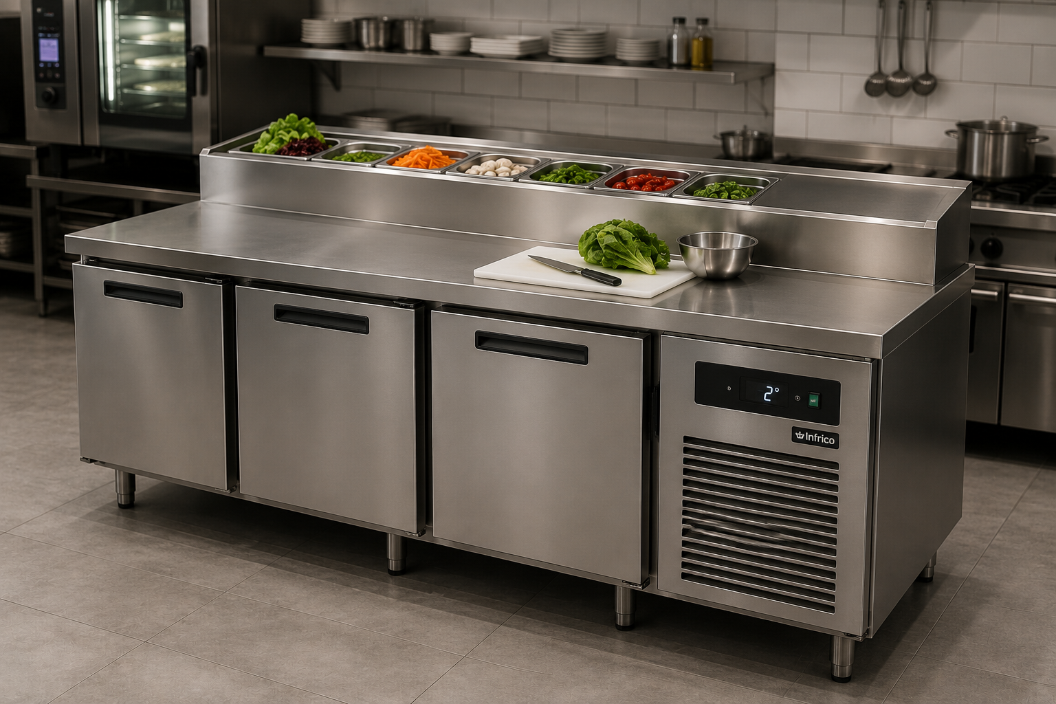 Mesa fría de acero inoxidable para hostelería